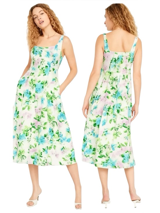 Old Navy Dresses & Skirts - Old Navy Linen Blend Fit N Flare Midi Dress Size Medium Sleeveless Modern Hour